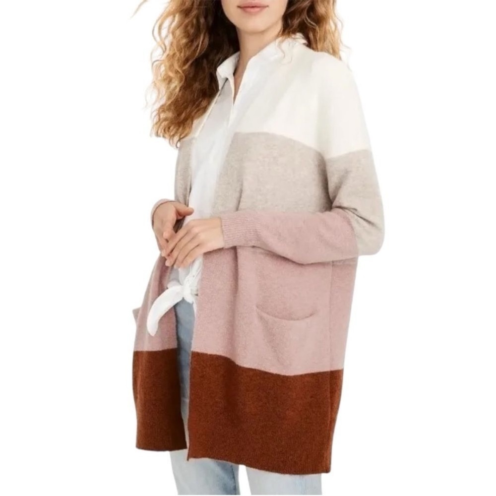Madewell Ryder Striped Cardigan Sweater Color block Coziest Yarn Wool Blend Soft